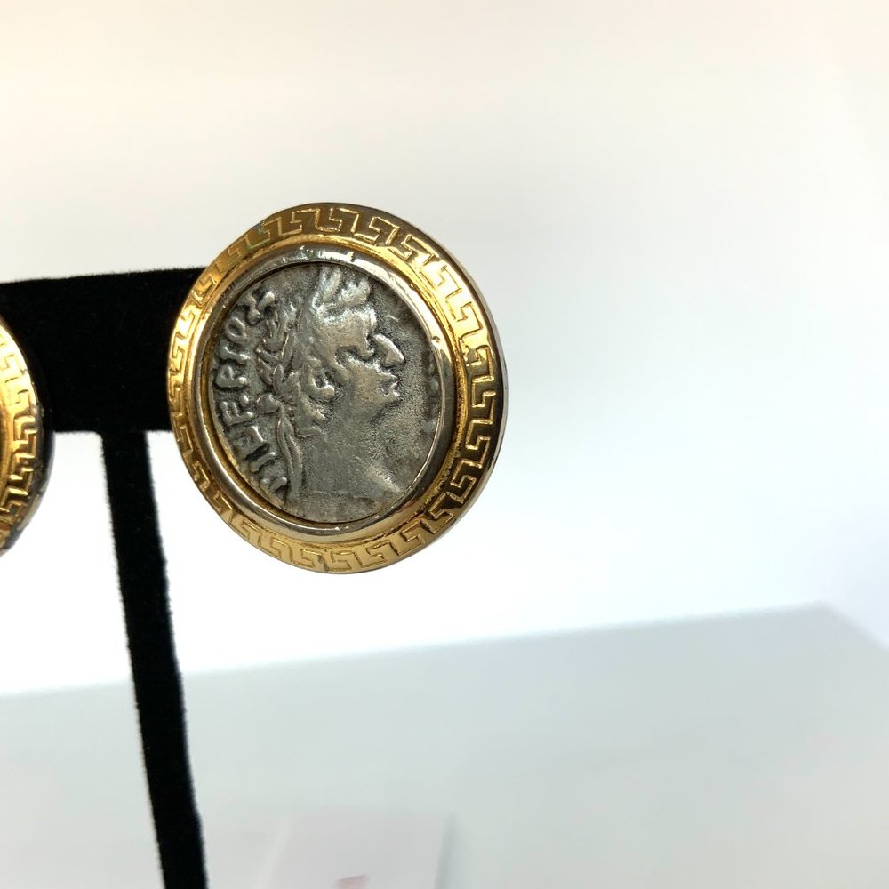 Vintage 80s Premier Designs Silver And Gold Tone Coin Clip On Earrings - Picture 12 of 16